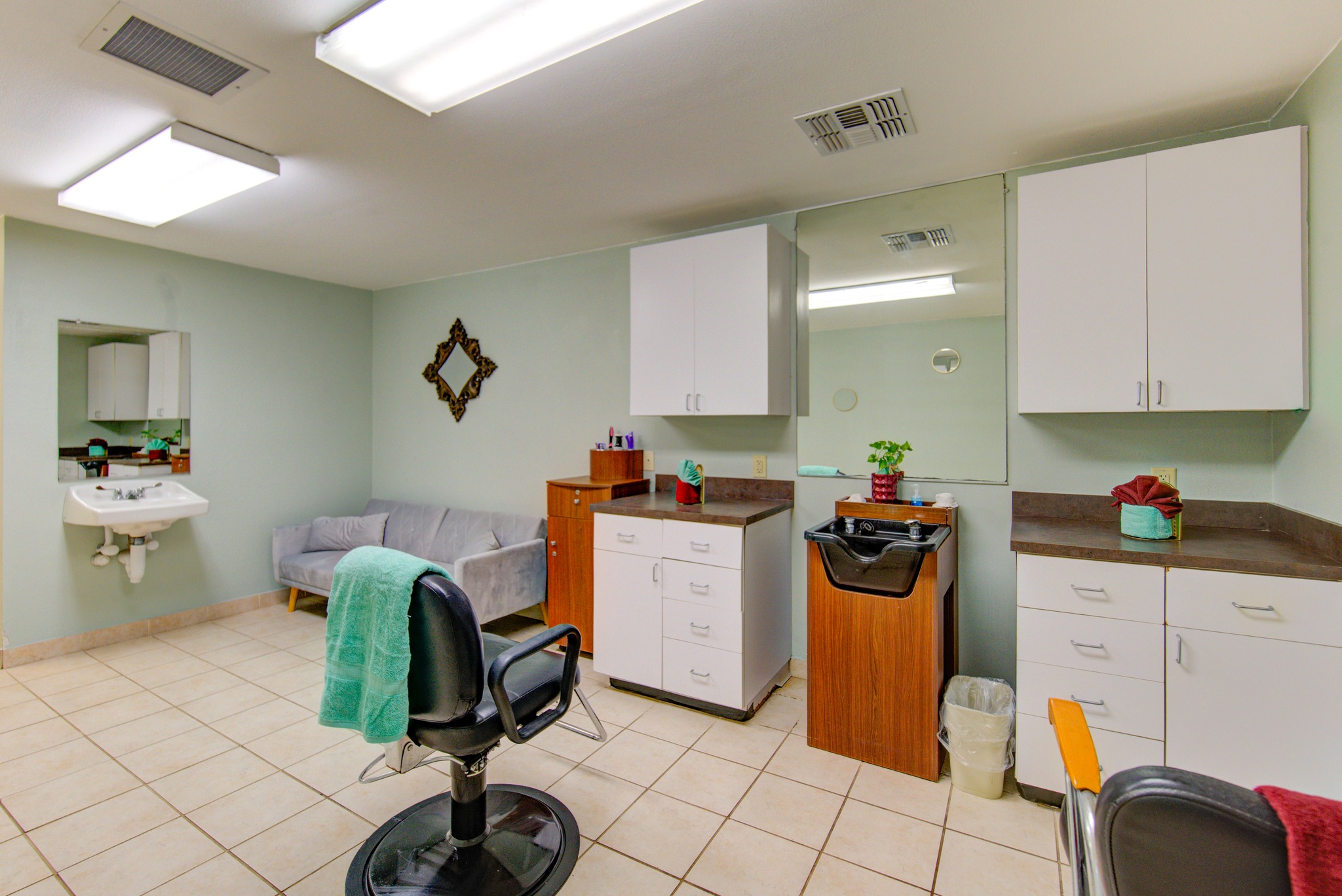 Interior view of a salon area in a senior living facility