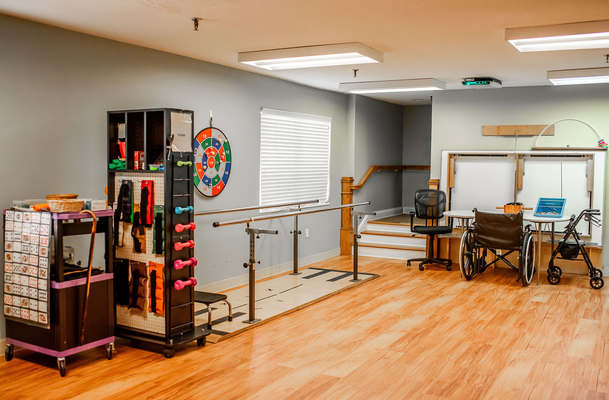 Activity room with rehabilitation equipment and games