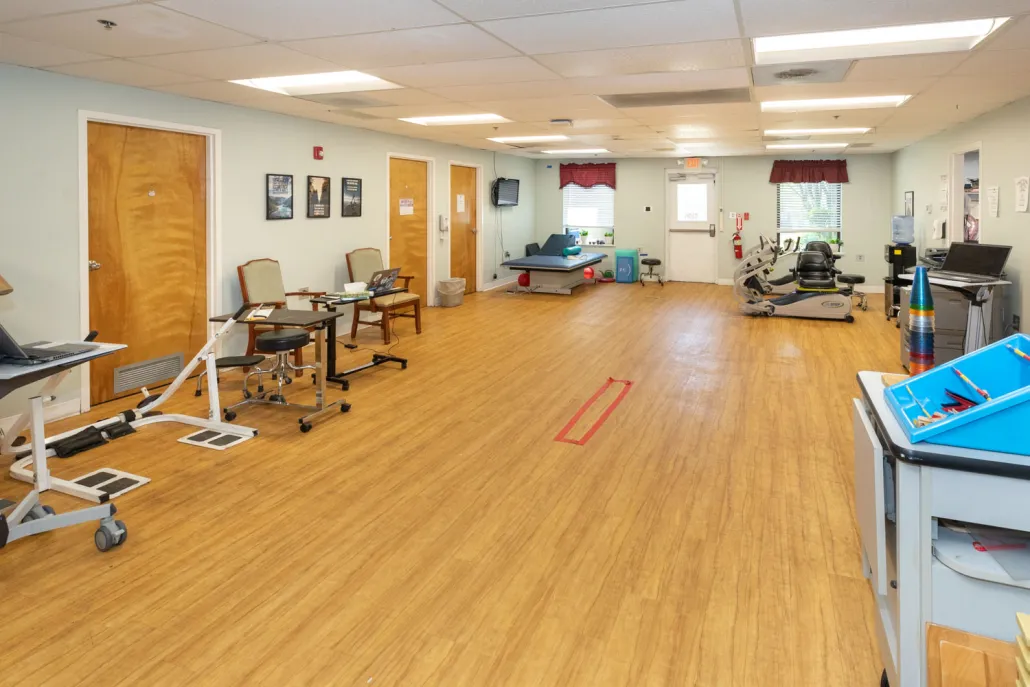 Therapy room with equipment and exercise machines