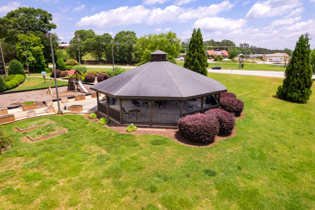 A beautiful gazebo in a green outdoor space