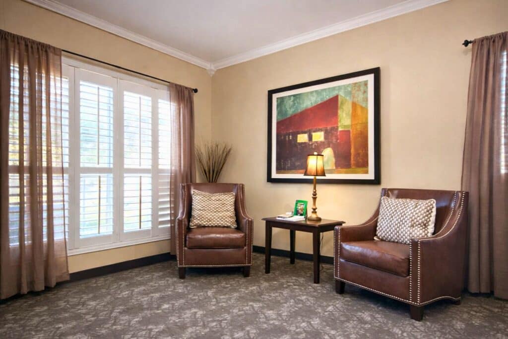 Cozy lounge area with artwork and seating
