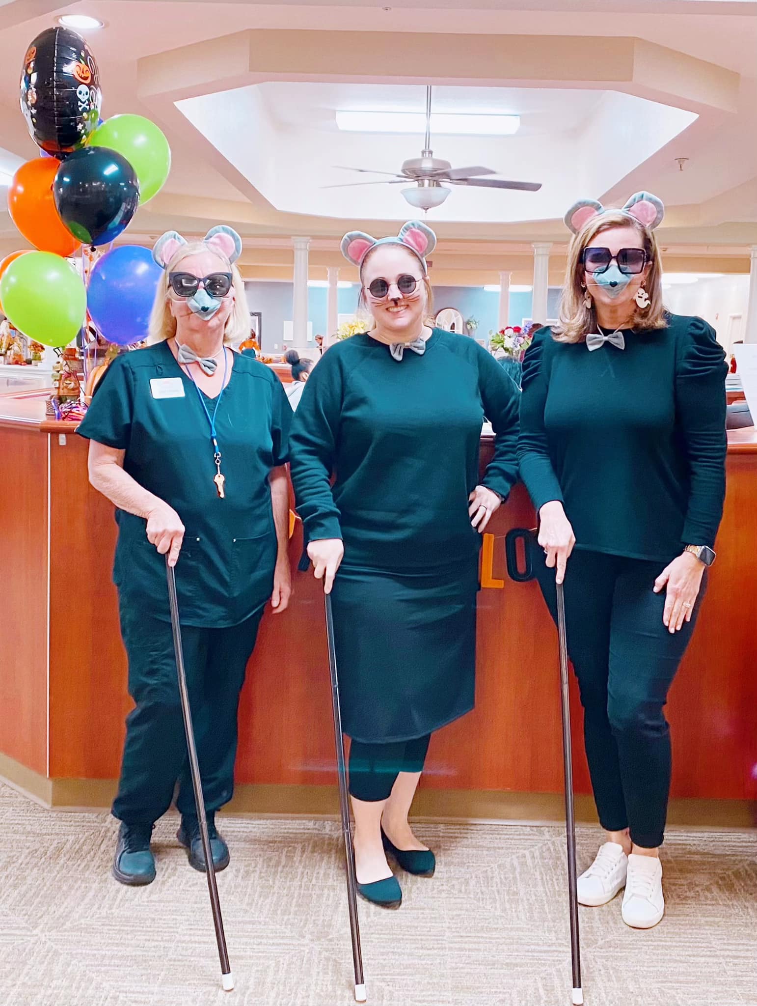 Staff in fun costumes celebrating at the facility