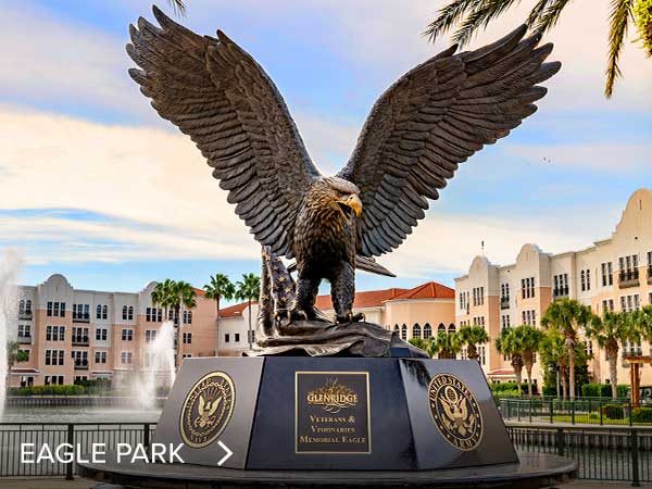 Statue of an eagle outside a senior living facility