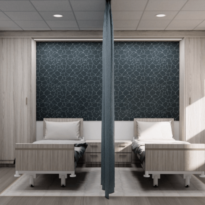 Interior view of a shared resident room with two beds