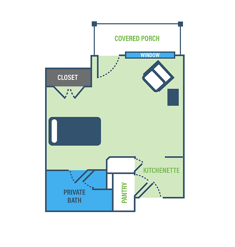 Architectural floor plan of a private room layout
