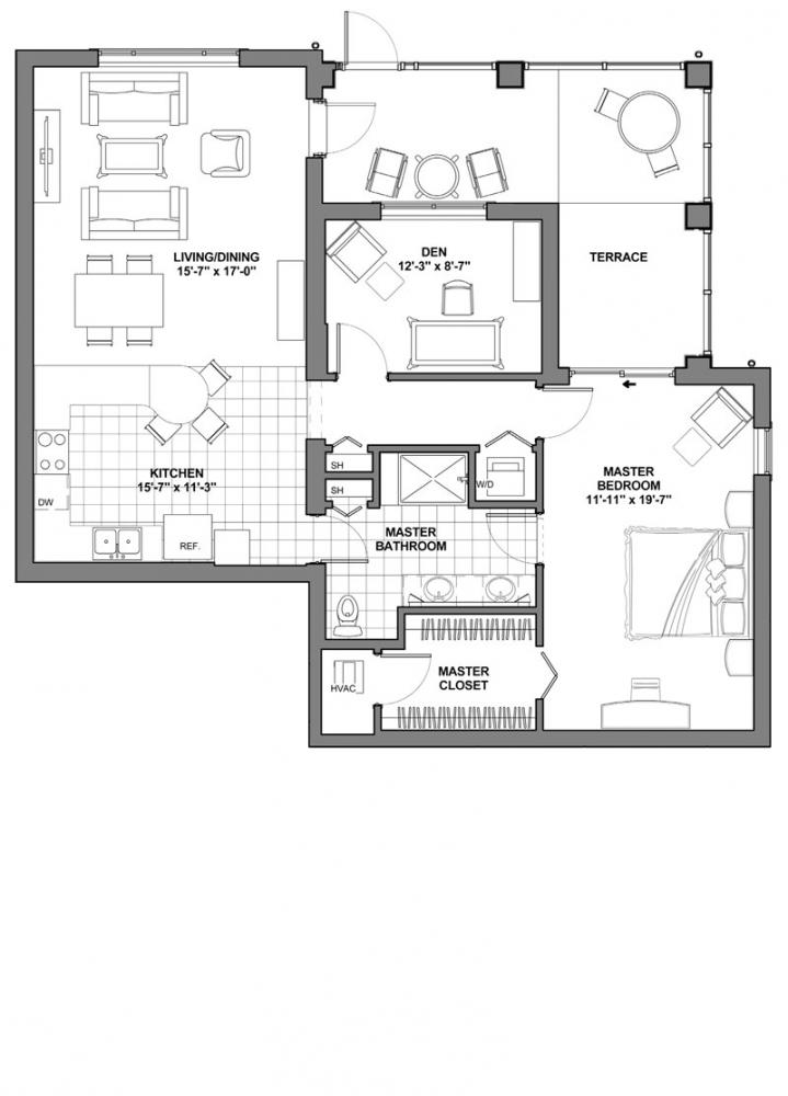 Architectural floor plan of a residential layout