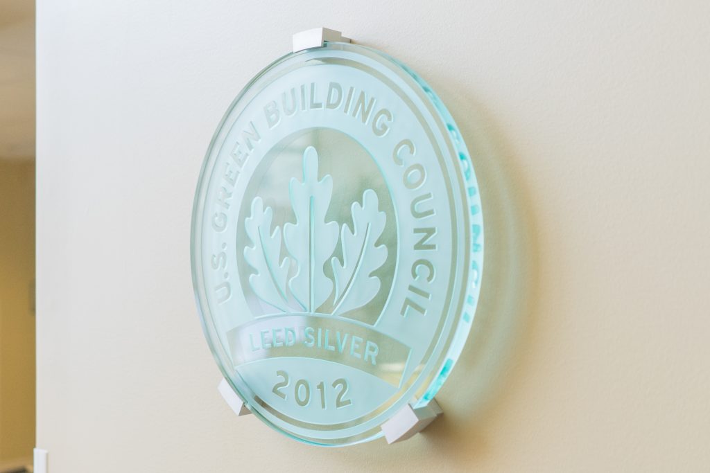 LEED Silver certification plaque on a wall