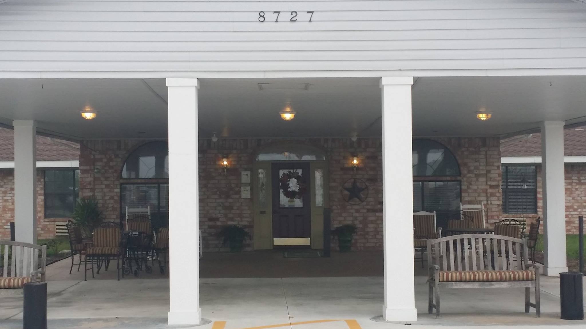 Exterior view of the front entrance of a nursing home