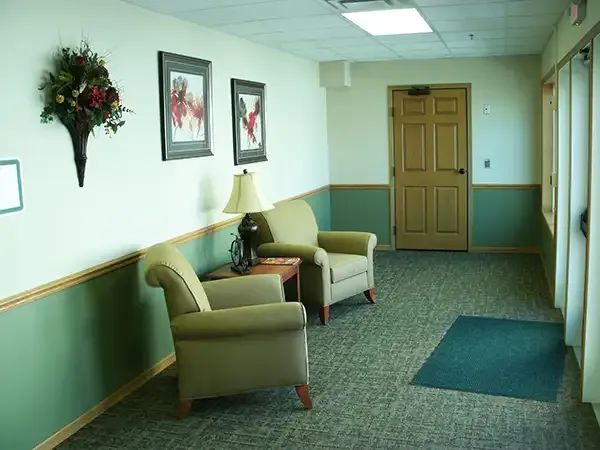 Interior hallway with seating and decor