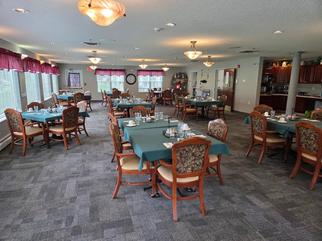 Dining room with tables set for meals
