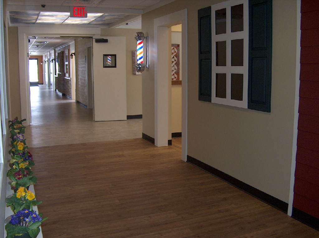 Interior hallway with decorative elements and flowers