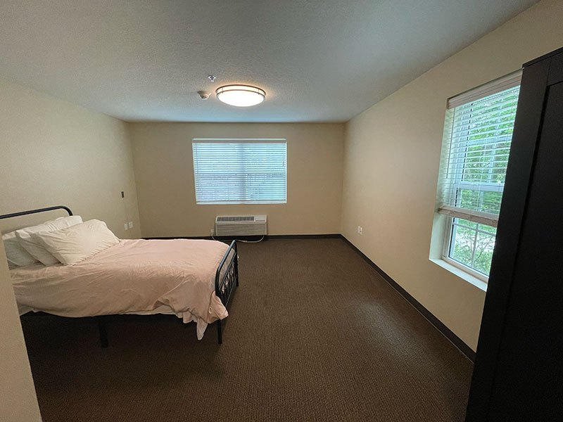 Simple interior view of a resident room in the facility