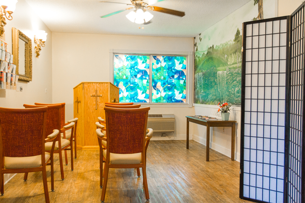 Interior view of a calm, serene room with chairs.