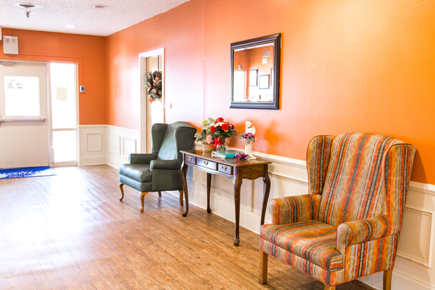 Cozy lounge area with colorful chairs