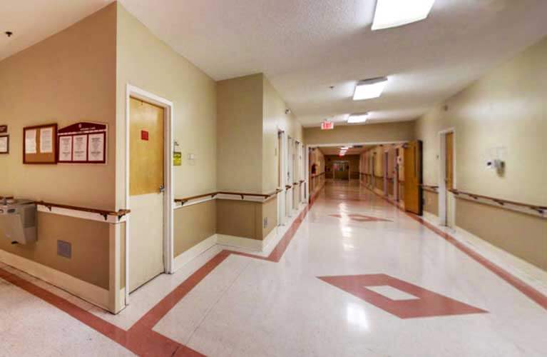 Interior hallway of a nursing home facility