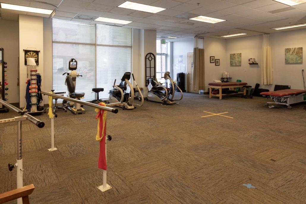 Interior of a fitness or therapy room with equipment