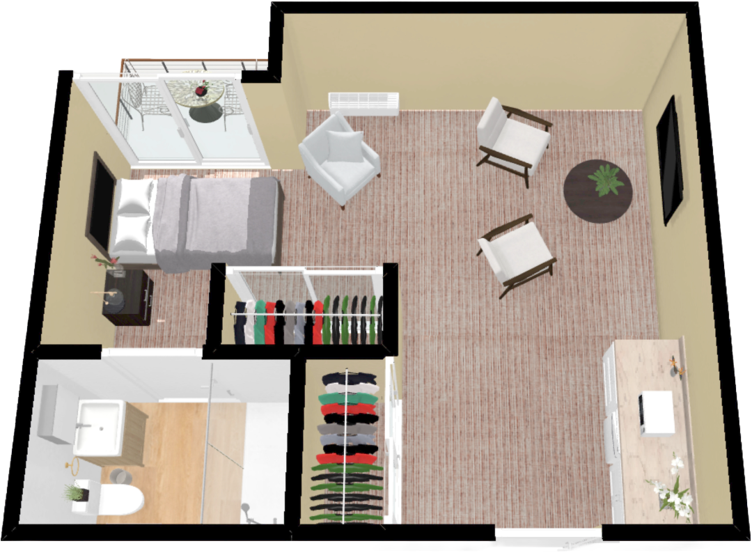 A floor plan of a private resident room.