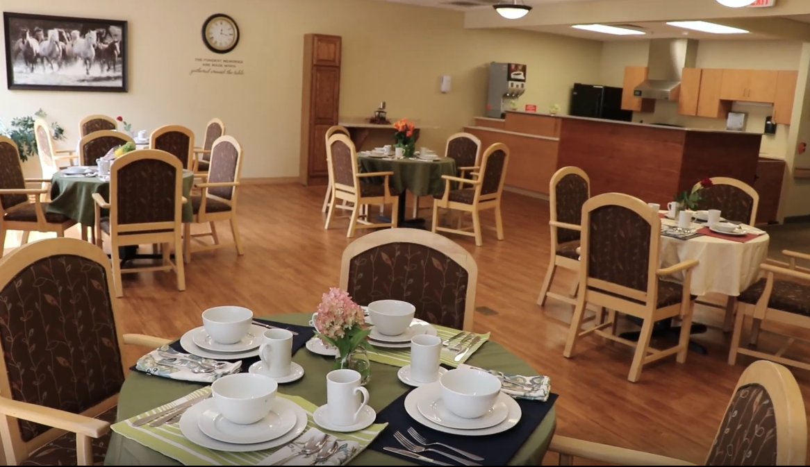 Dining room set for a meal in the facility