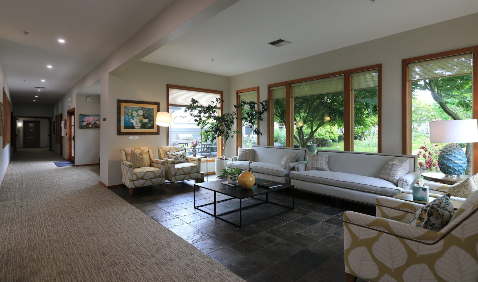 Bright common area with comfortable seating