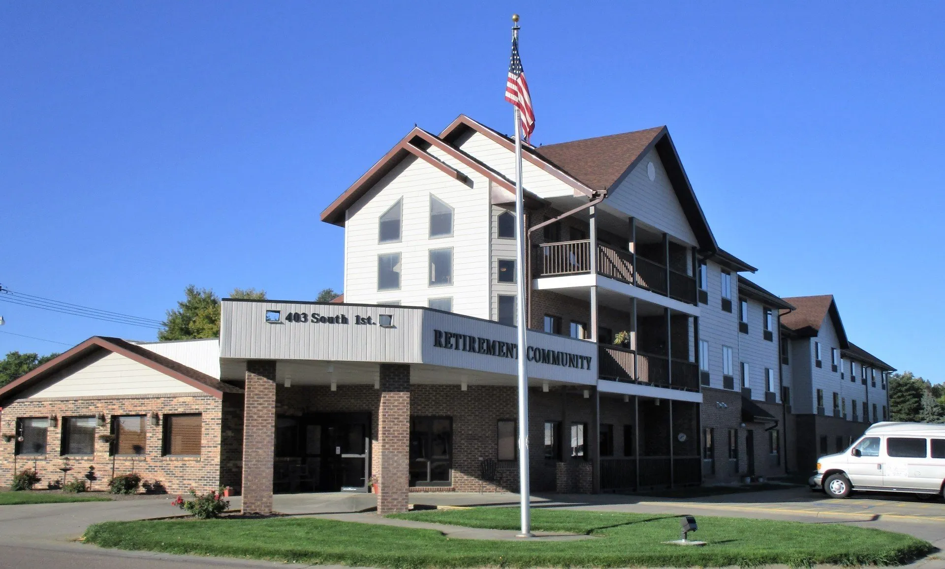Exterior view of a retirement community building