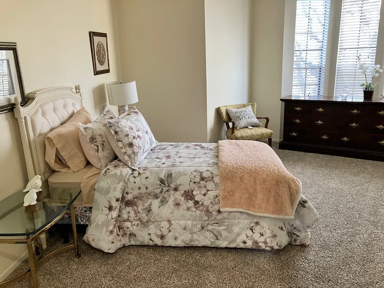 Cozy bedroom setup in a senior living facility