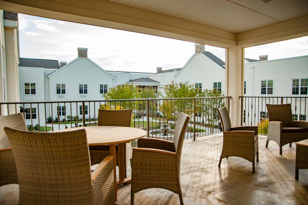 View from a balcony overlooking the courtyard