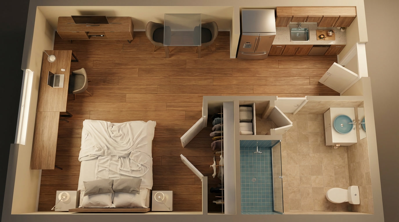 Floor plan of a private resident room