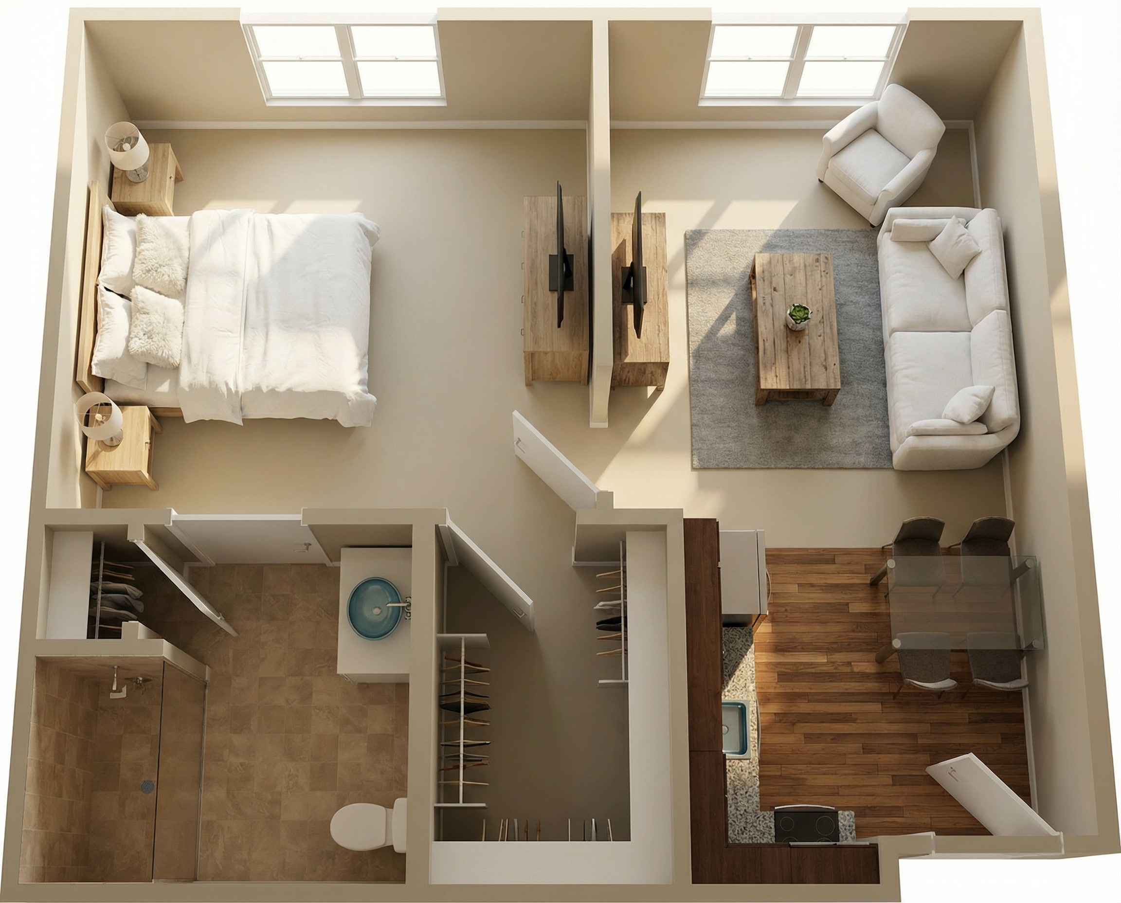 Floor plan of a one-bedroom apartment layout