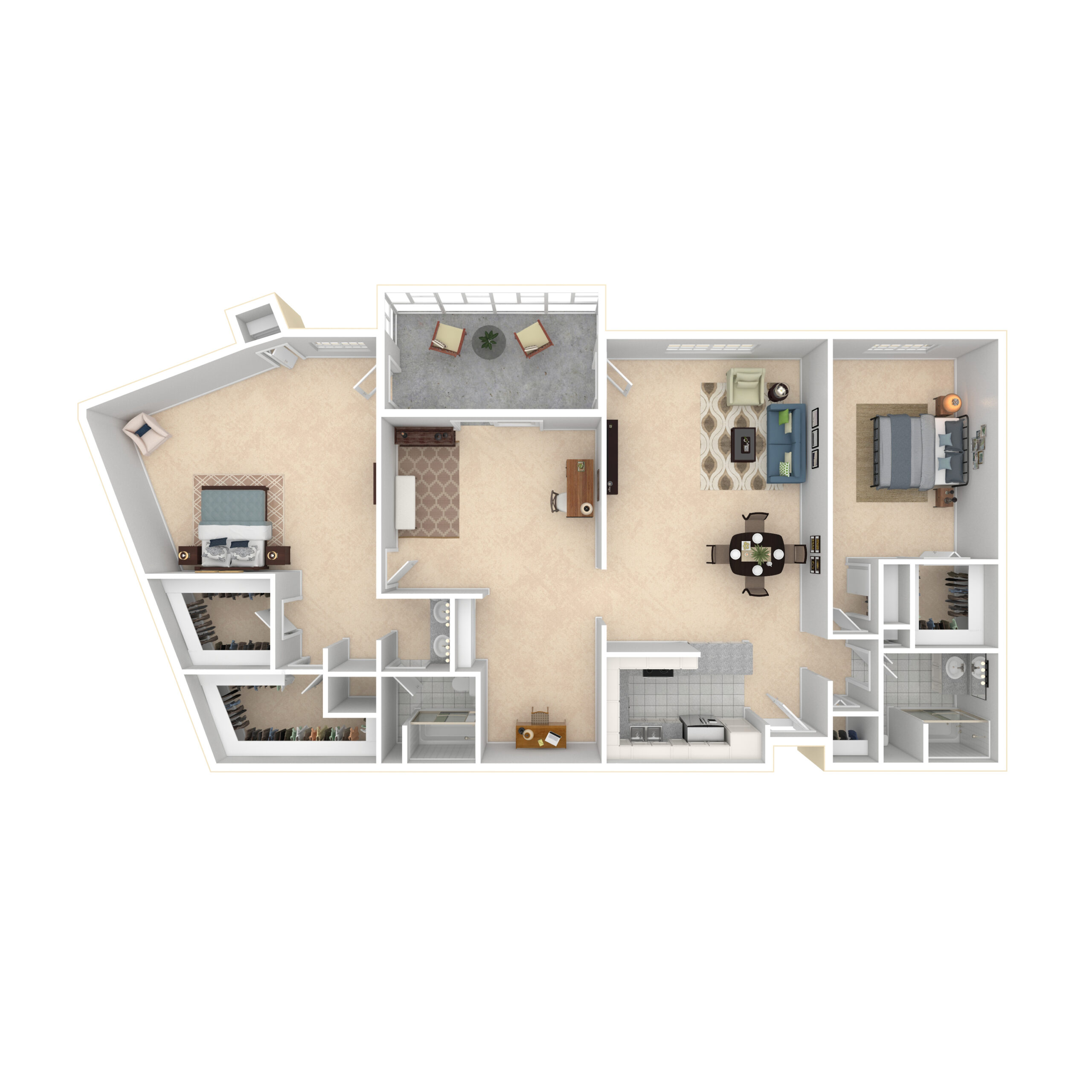 Architectural floor plan of a resident unit layout