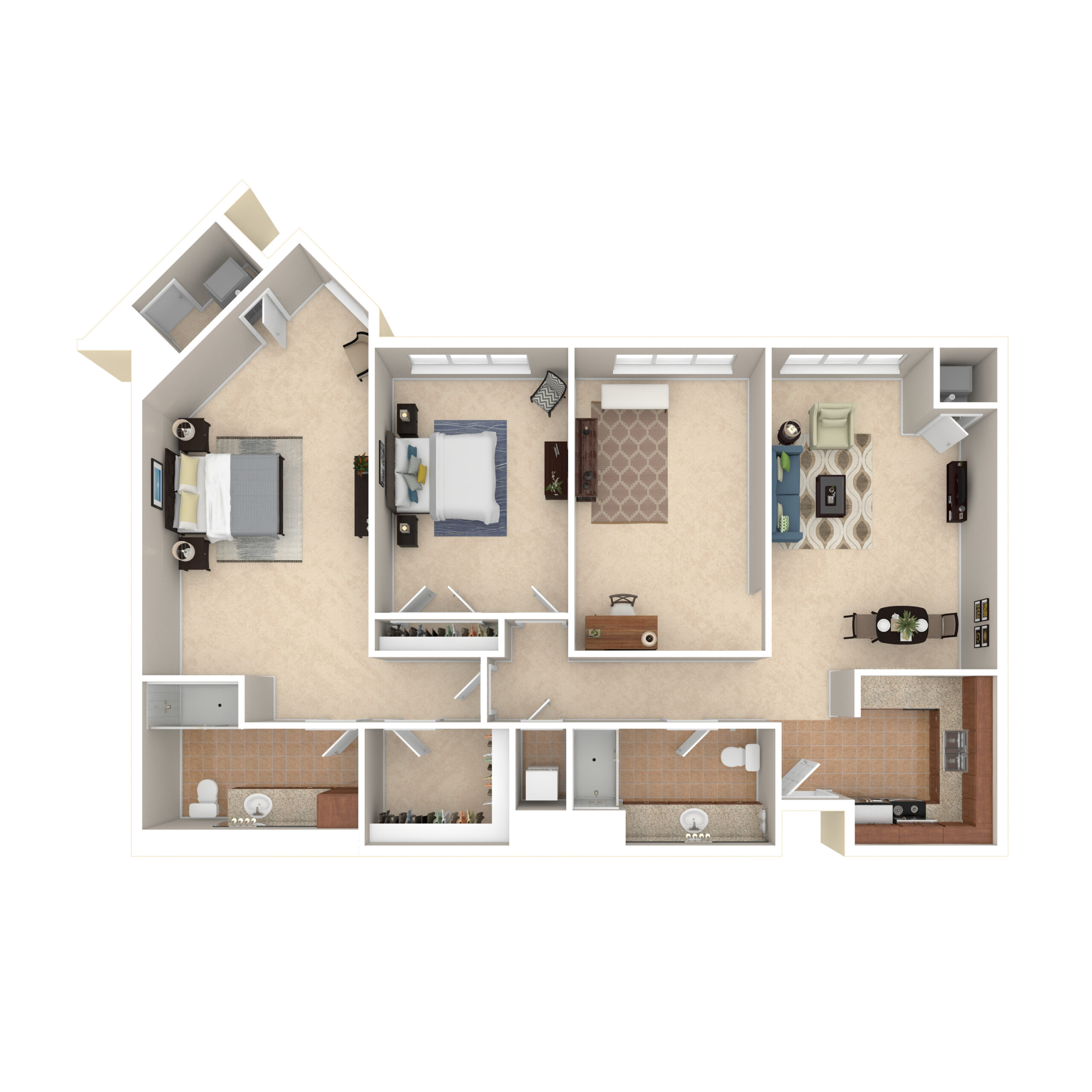 Architectural floor plan of a multi-room unit