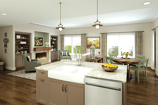 Bright and welcoming common area with seating