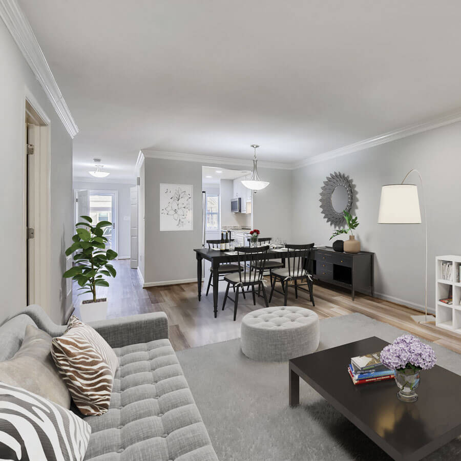 Well-furnished interior living area in a senior facility