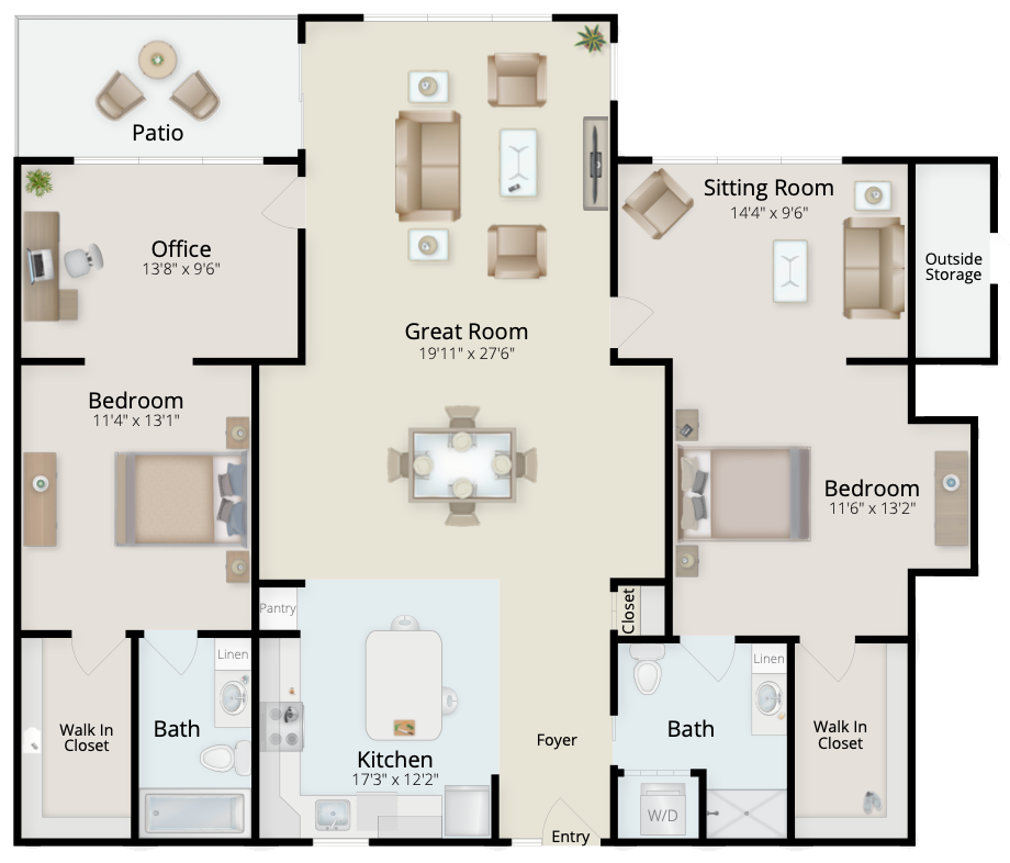 Architectural floor plan of a residential unit layout