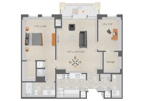 Architectural floor plan of a resident unit