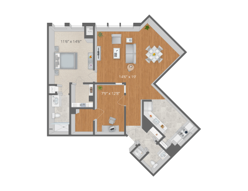 Architectural floor plan of a resident unit
