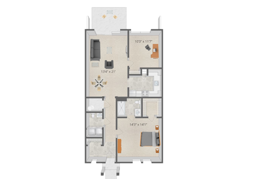 Architectural floor plan of a resident unit
