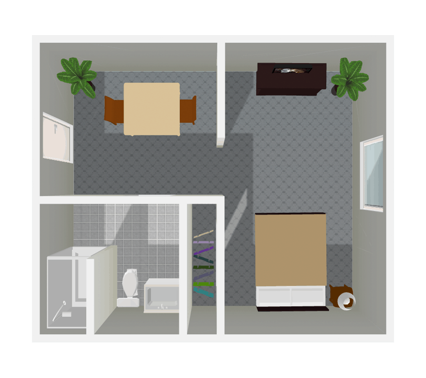 Floor plan layout of a resident room