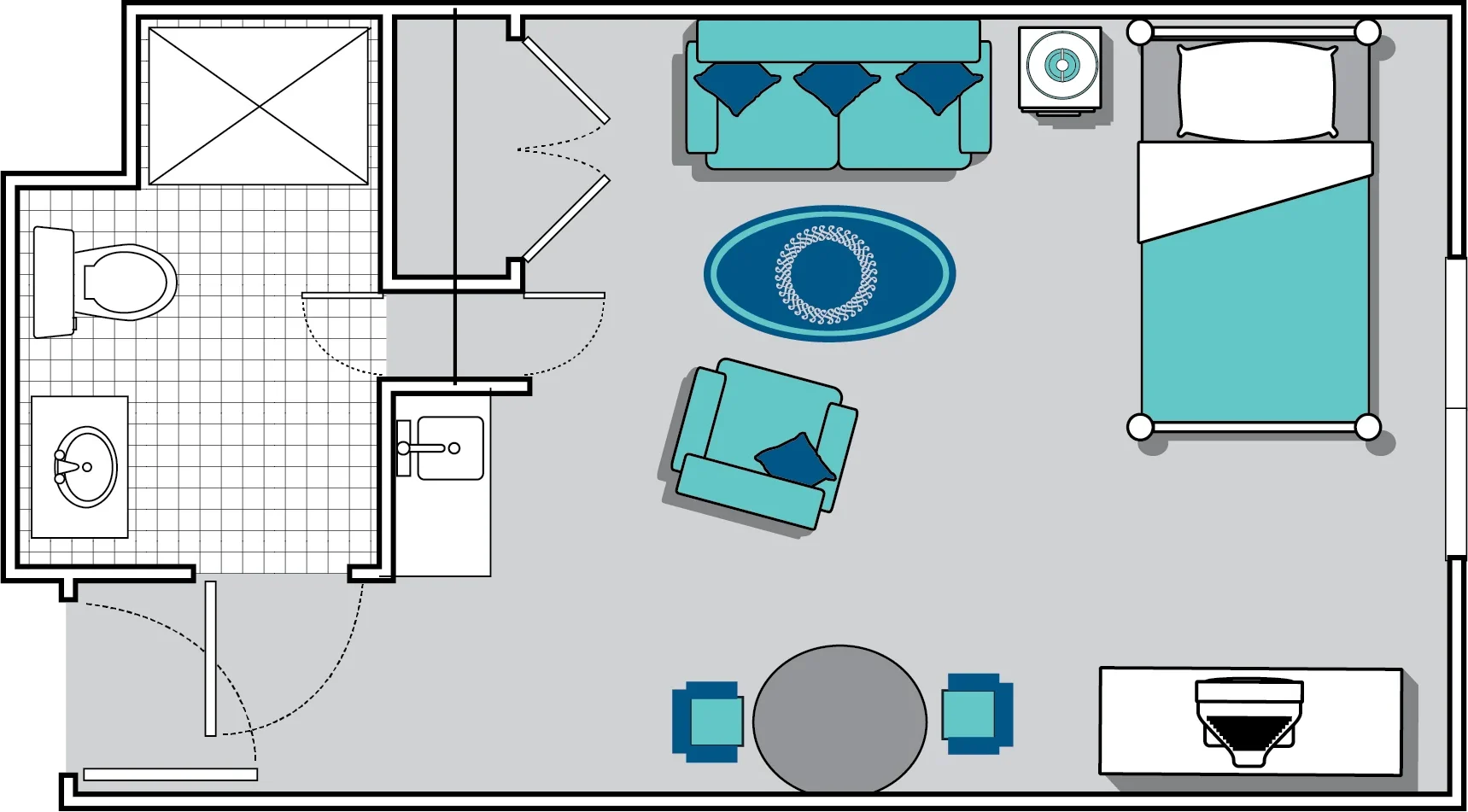 Floor plan layout of a resident room