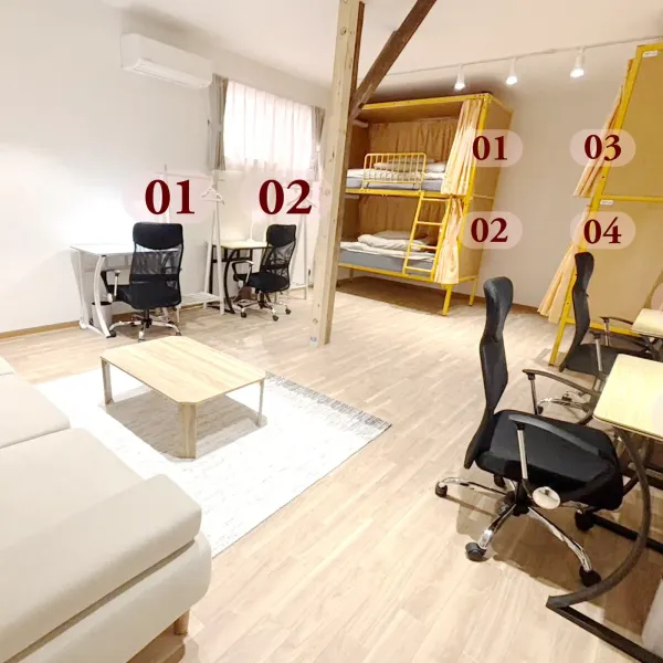 Modern interior space with shared workstations
