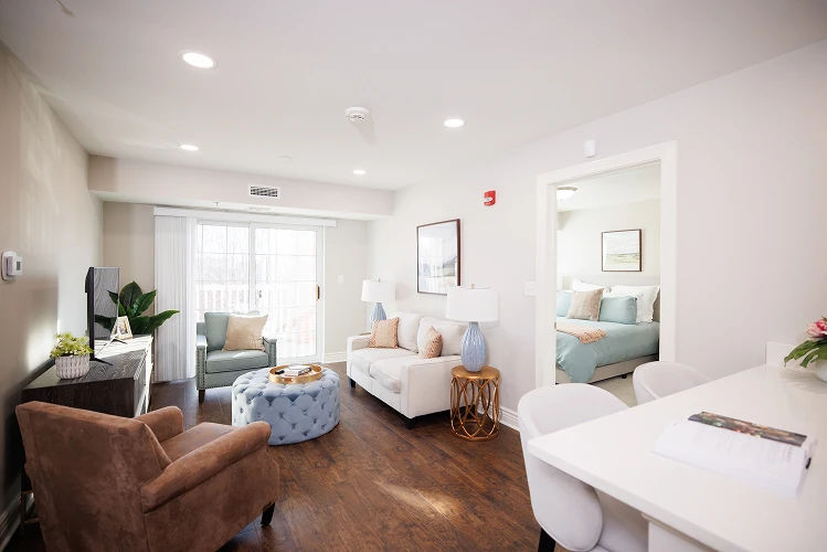 Spacious interior room with modern furnishings