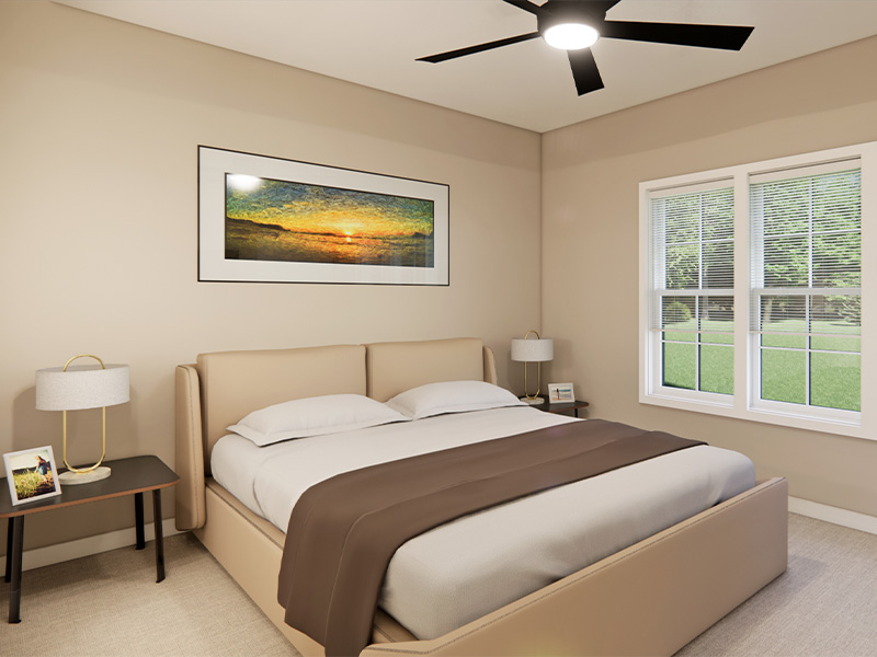 Well-furnished resident room with natural light