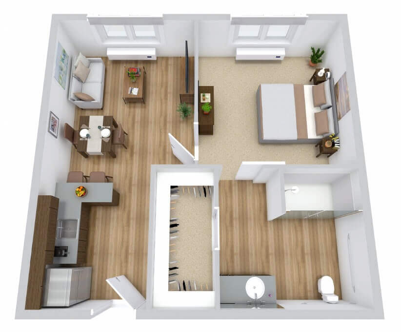 Floor plan of a resident's room in a senior living facility