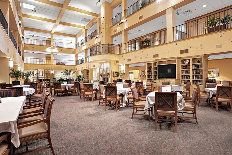Interior dining room with tables and chairs