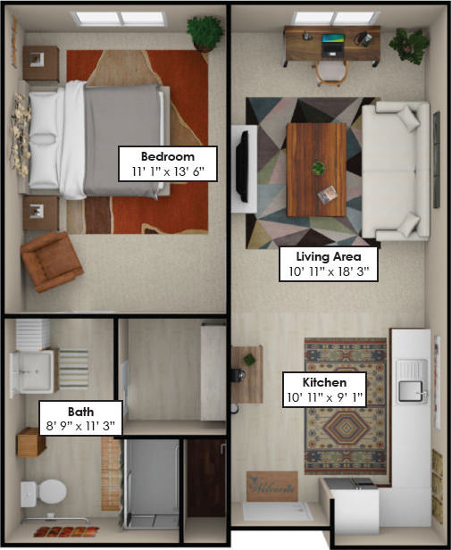 Architectural floor plan of a living unit layout