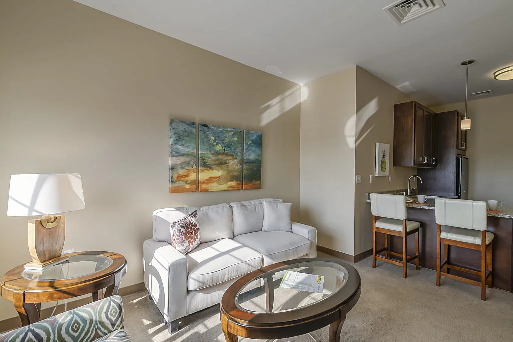 Bright, well-furnished interior of a living space