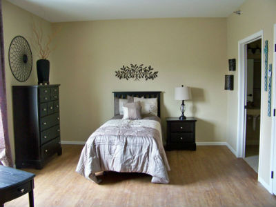 Well-furnished bedroom in an assisted living facility