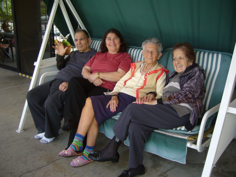 Residents enjoying time together outside.