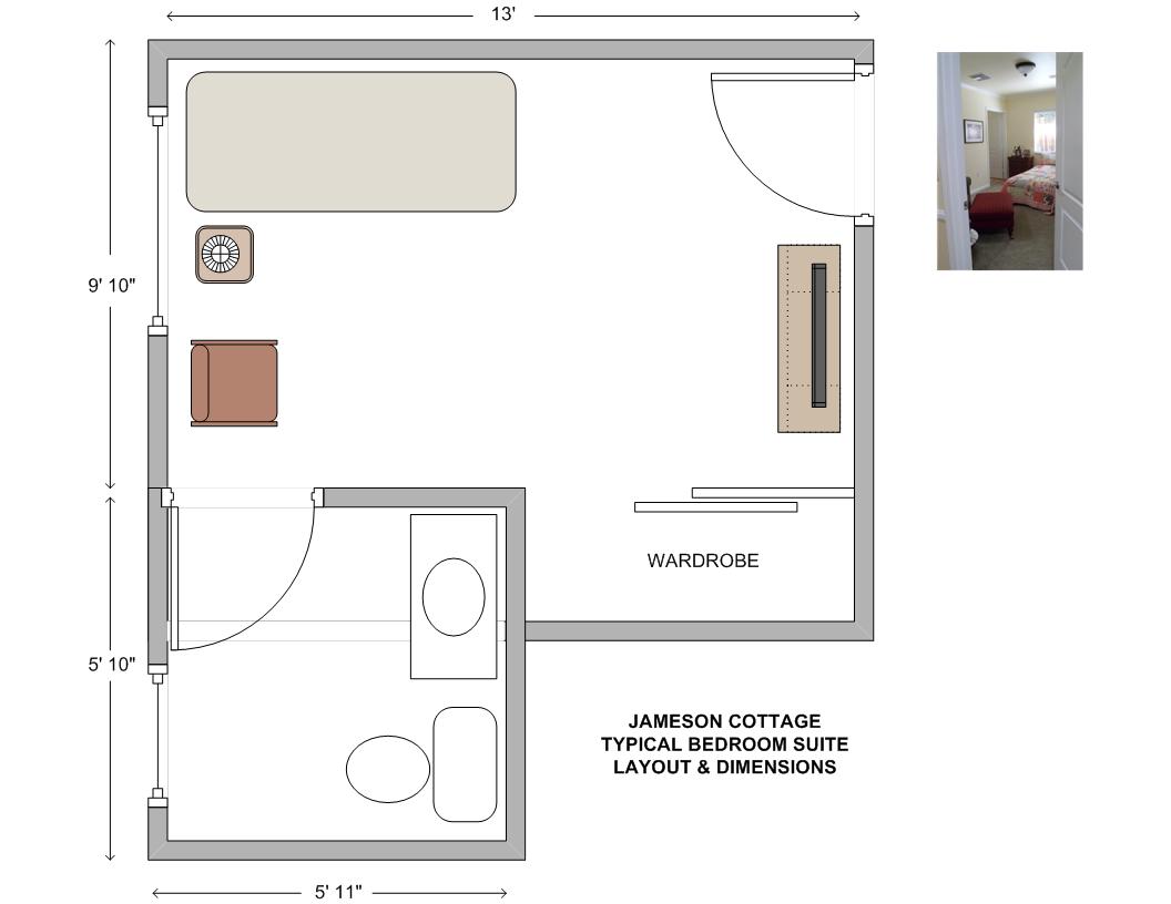 Typical bedroom suite layout and dimensions