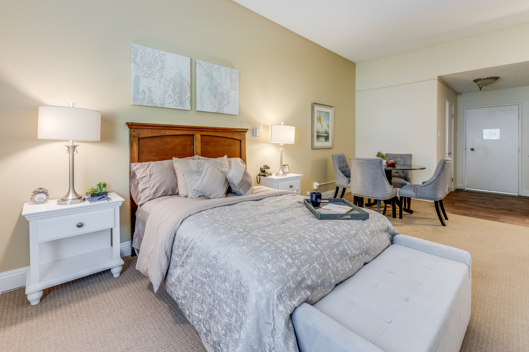 Cozy bedroom setup in an assisted living facility