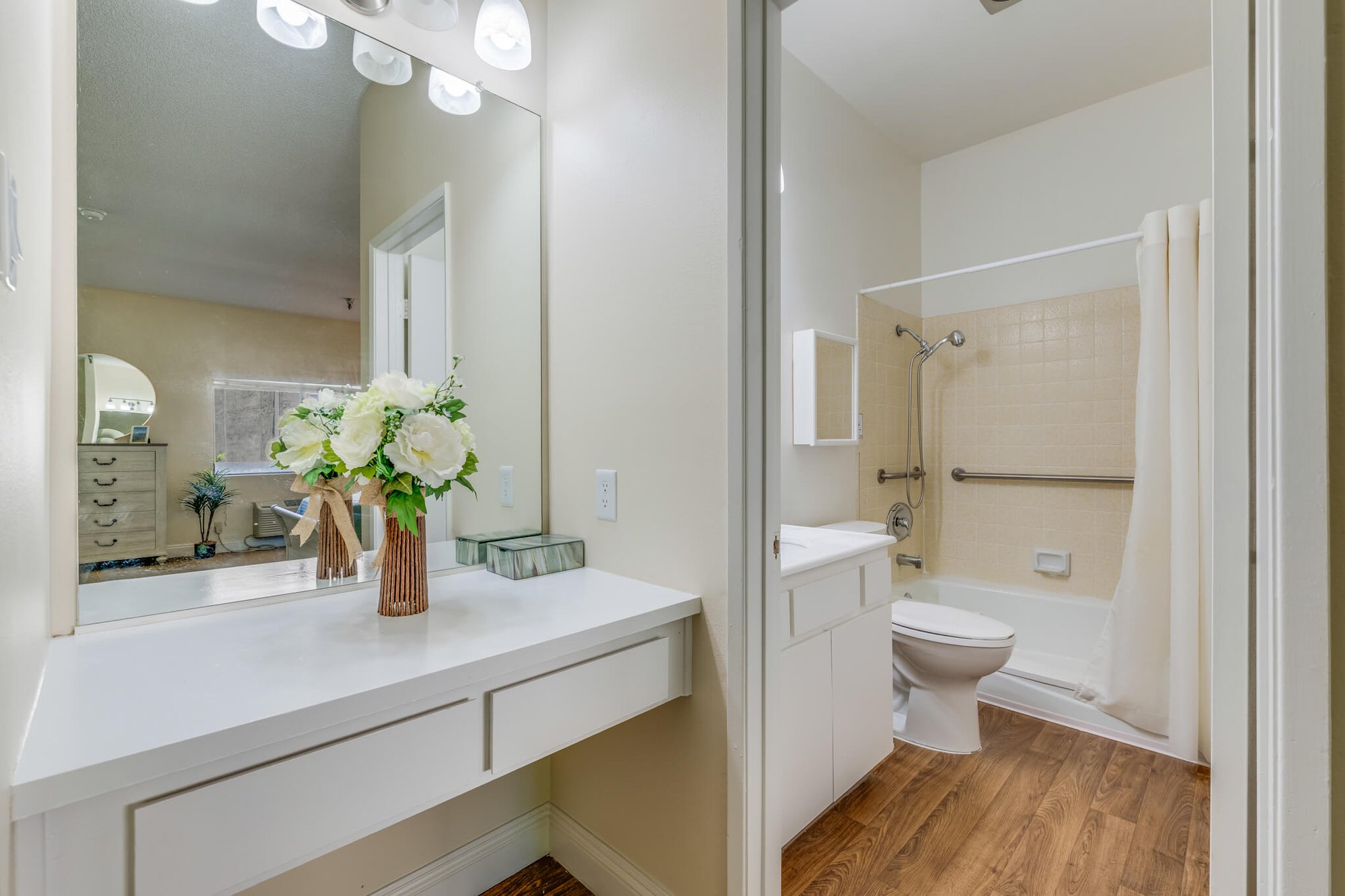 Interior of a bathroom in a senior living facility